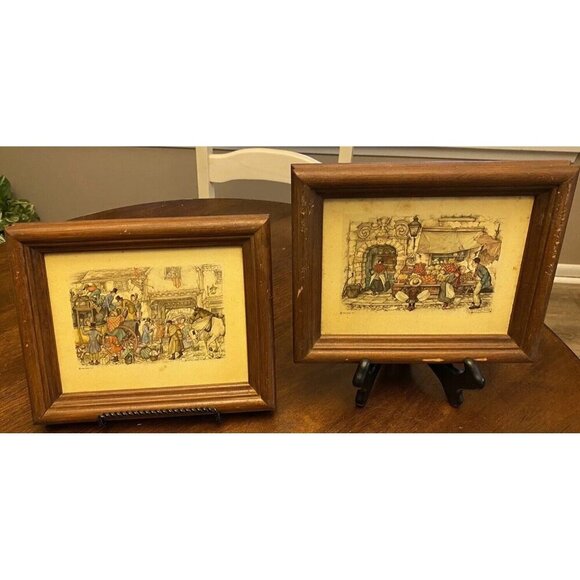 Source Unknown Other - Vintage ANTON PIECK Framed Print 11"x9" Prints Produce Market & Market Scene